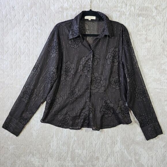 VTG 90s Velvet Burnout Button Up Womens XL Sheer Metallic Fairy Grunge Academia - Picture 1 of 6